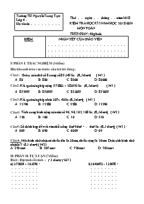 Đề kiểm tra học kì I môn Toán Lớp 4 - Năm học 2018-2019 (Có đáp án)